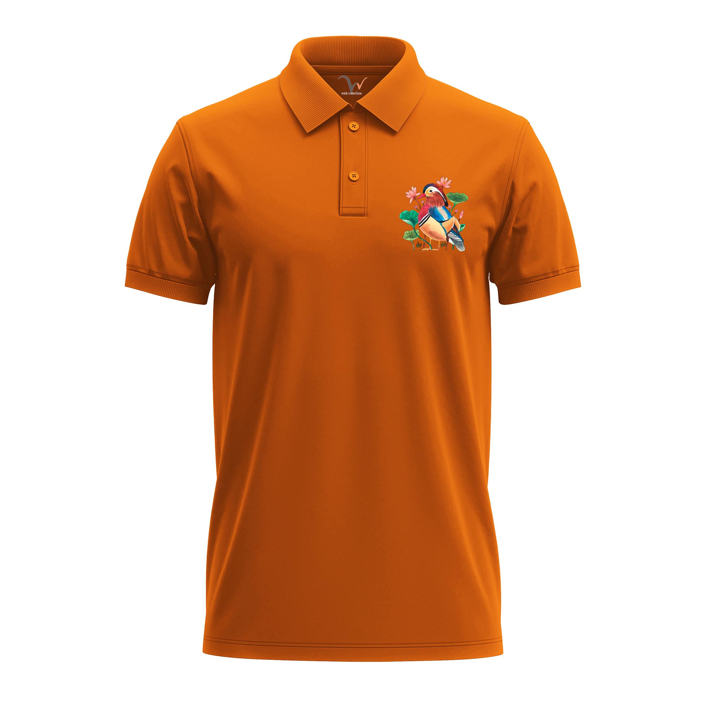 Widi Mandarin Ördeği Desenli Polo Yaka T-Shirt Turuncu