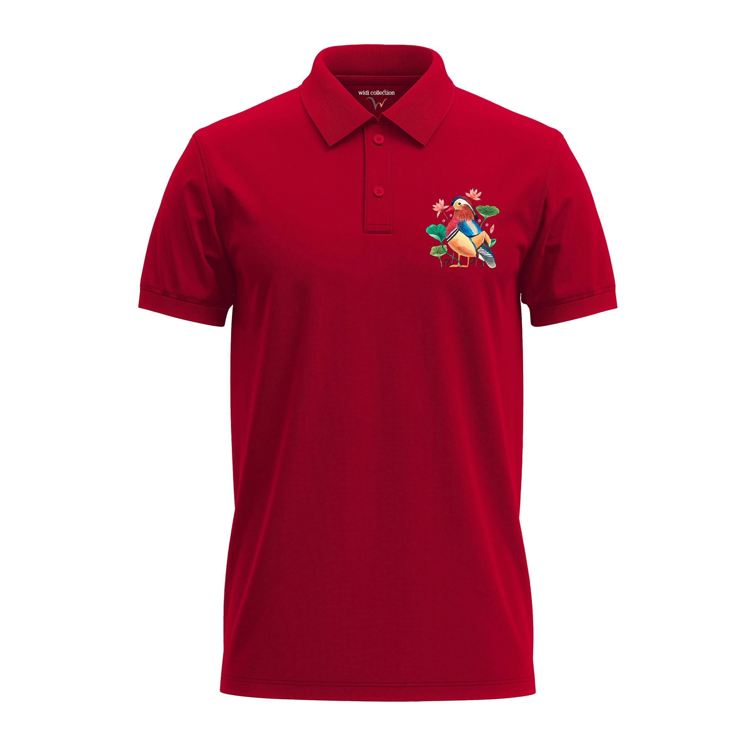 Widi Mardin Ördeği Desenli Polo Yaka T-Shirt Kırmızı