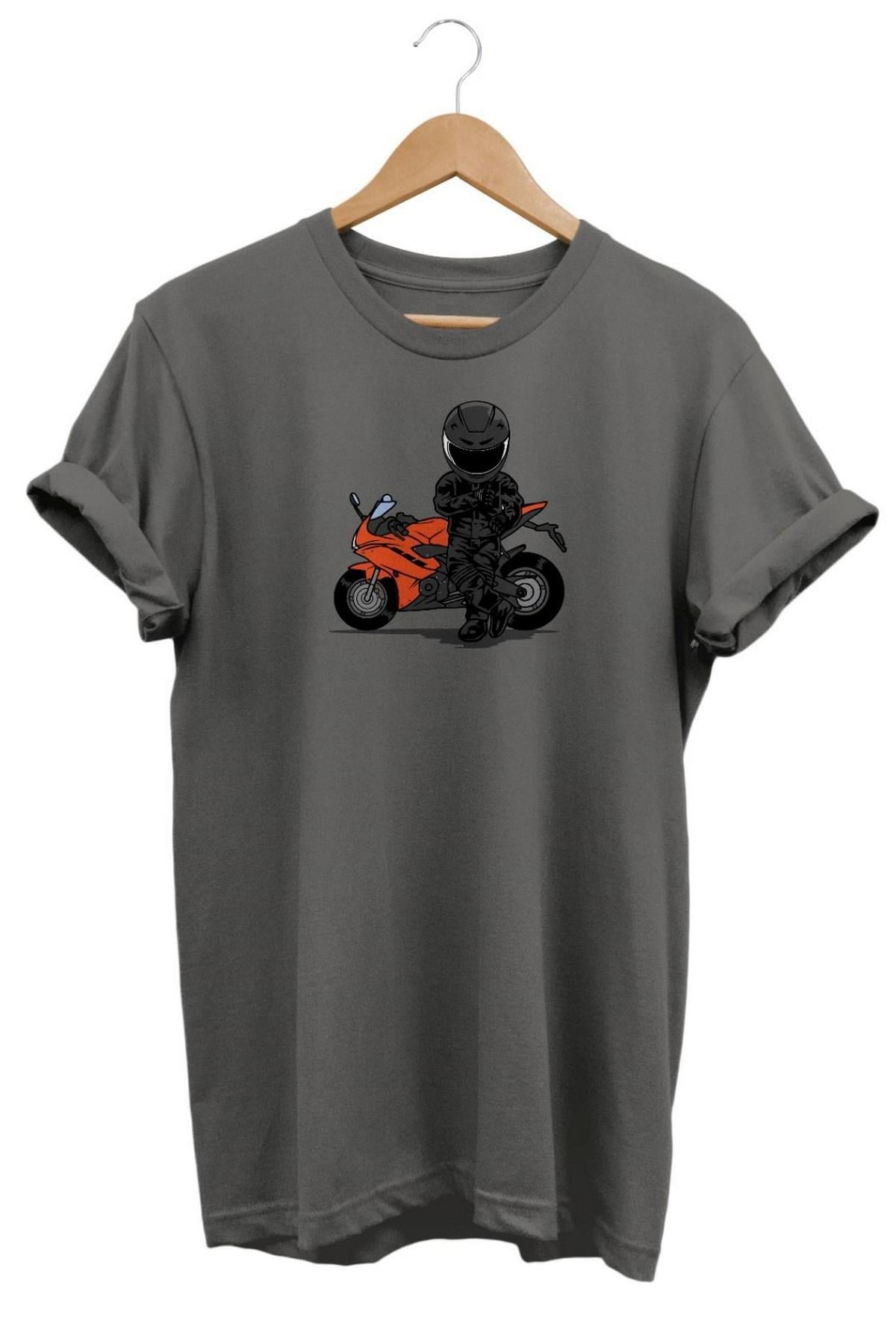 Widi Motor Baskılı T-Shirt Gri