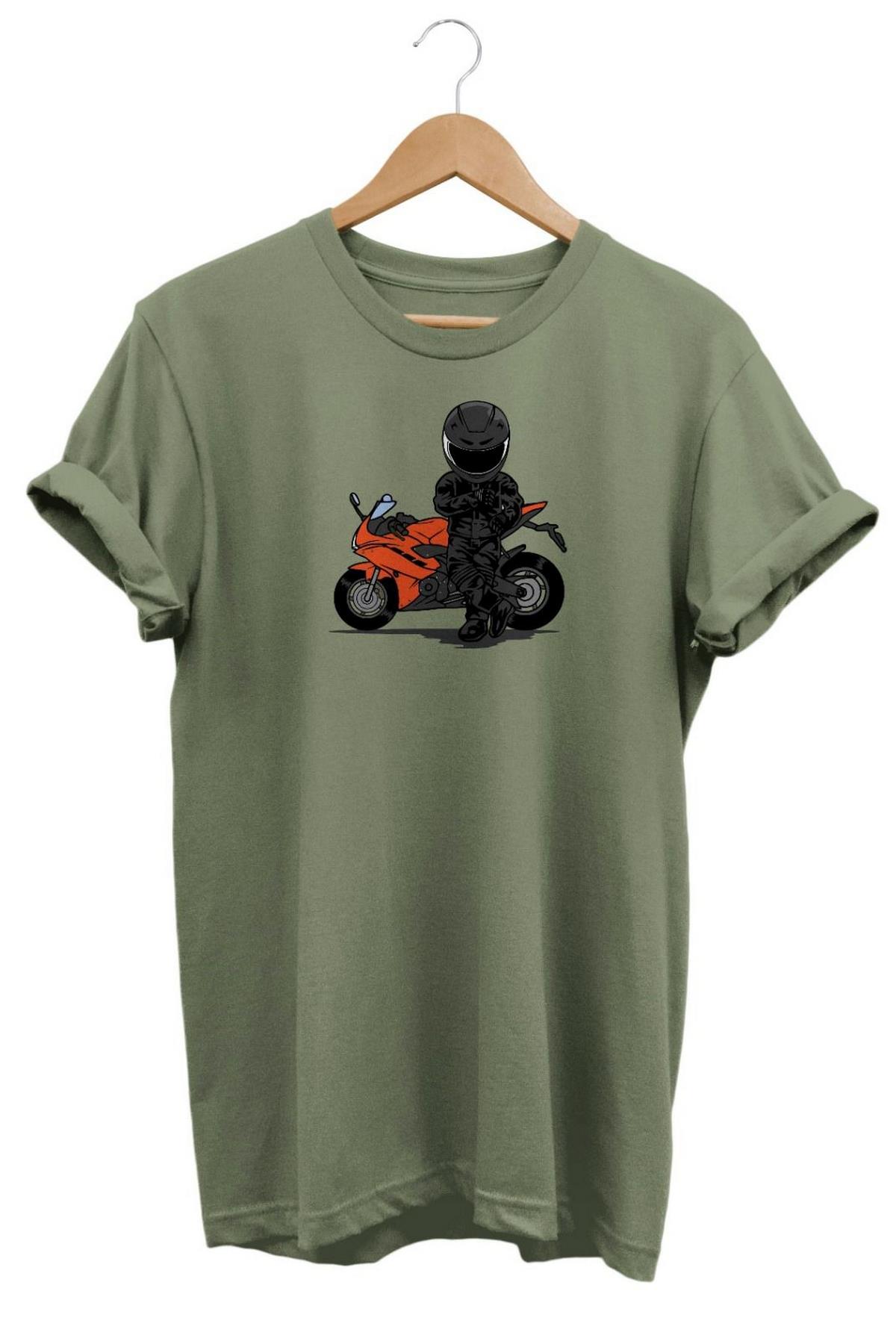 Widi Motor Baskılı T-Shirt Haki