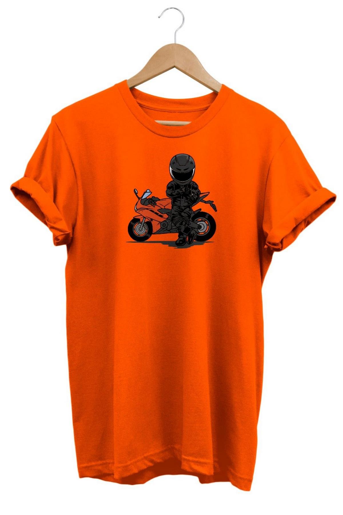 Widi Motor Baskılı T-Shirt Turuncu