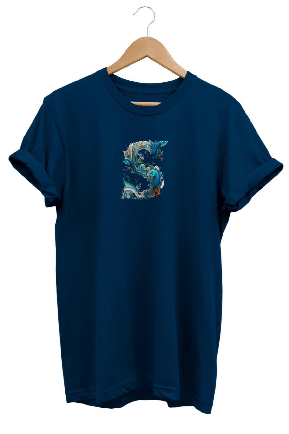 Widi S Harf Baskılı T-Shirt Lacivert