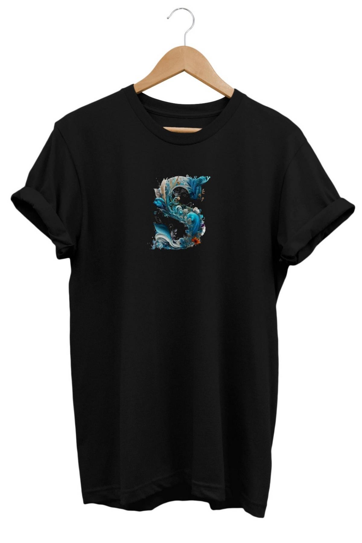 Widi S Harf Baskılı T-Shirt Siyah