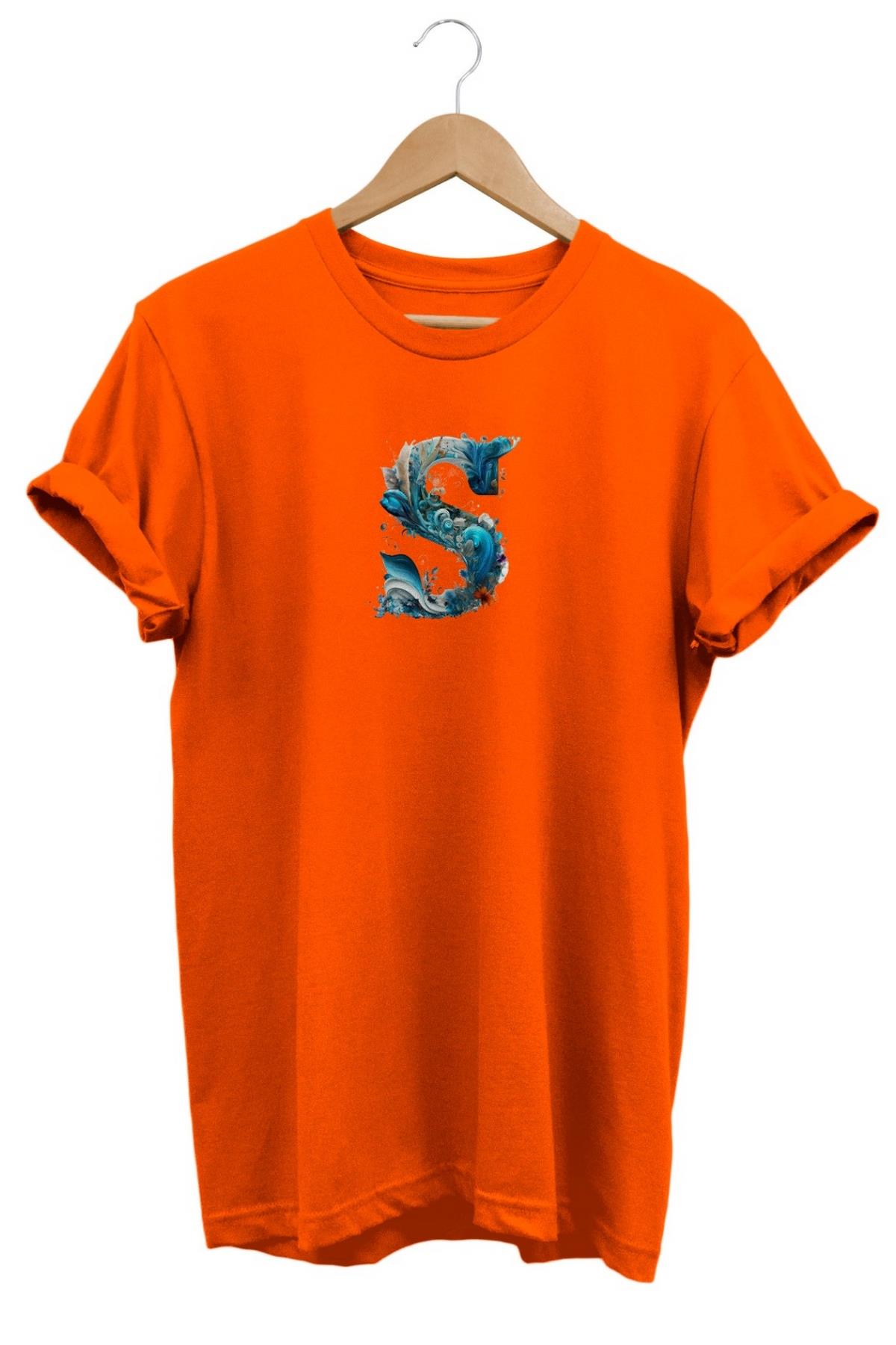 Widi S Harf Baskılı T-Shirt Turuncu