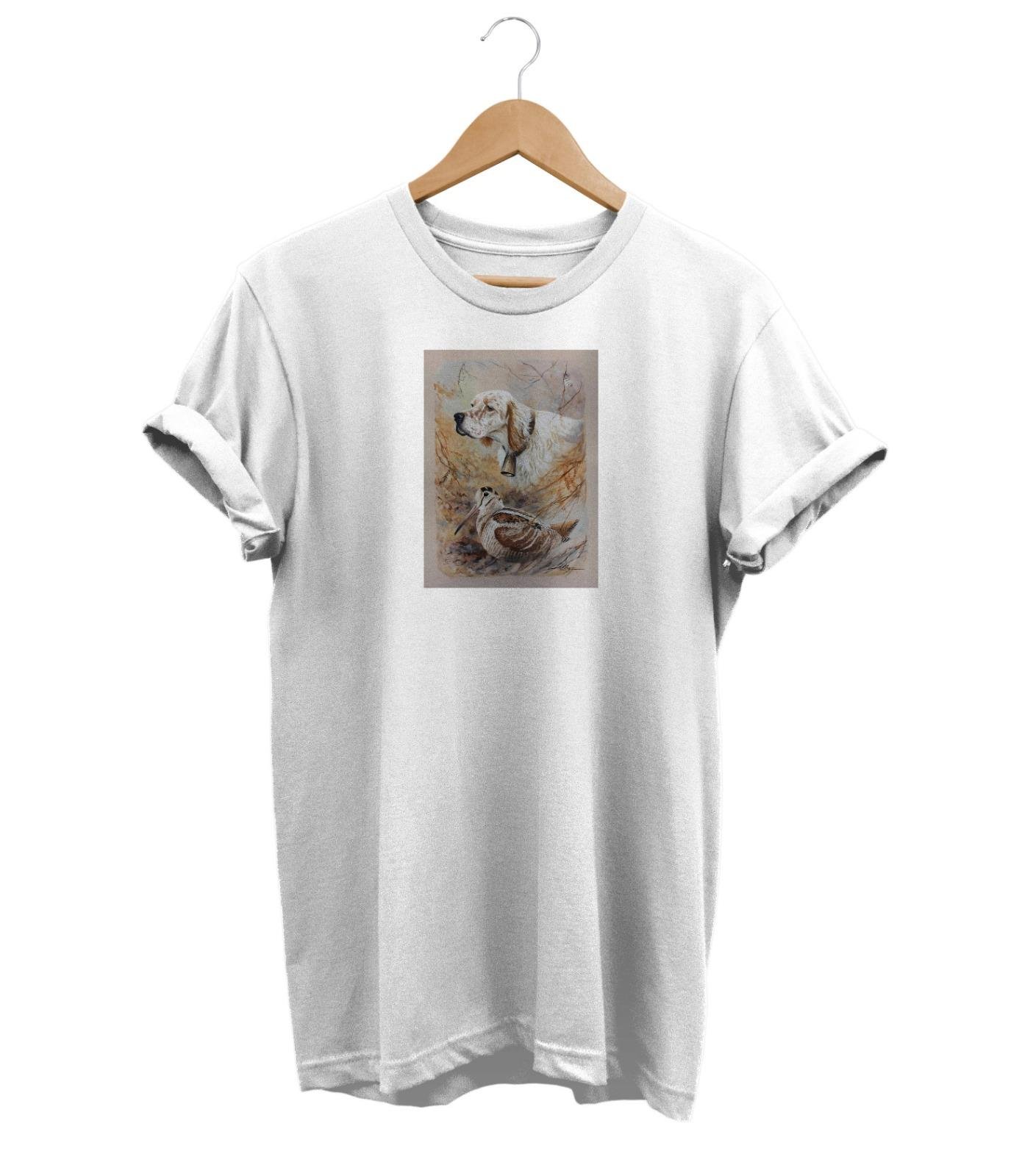 Widi Setter and Quail Baskılı T-Shirt Beyaz