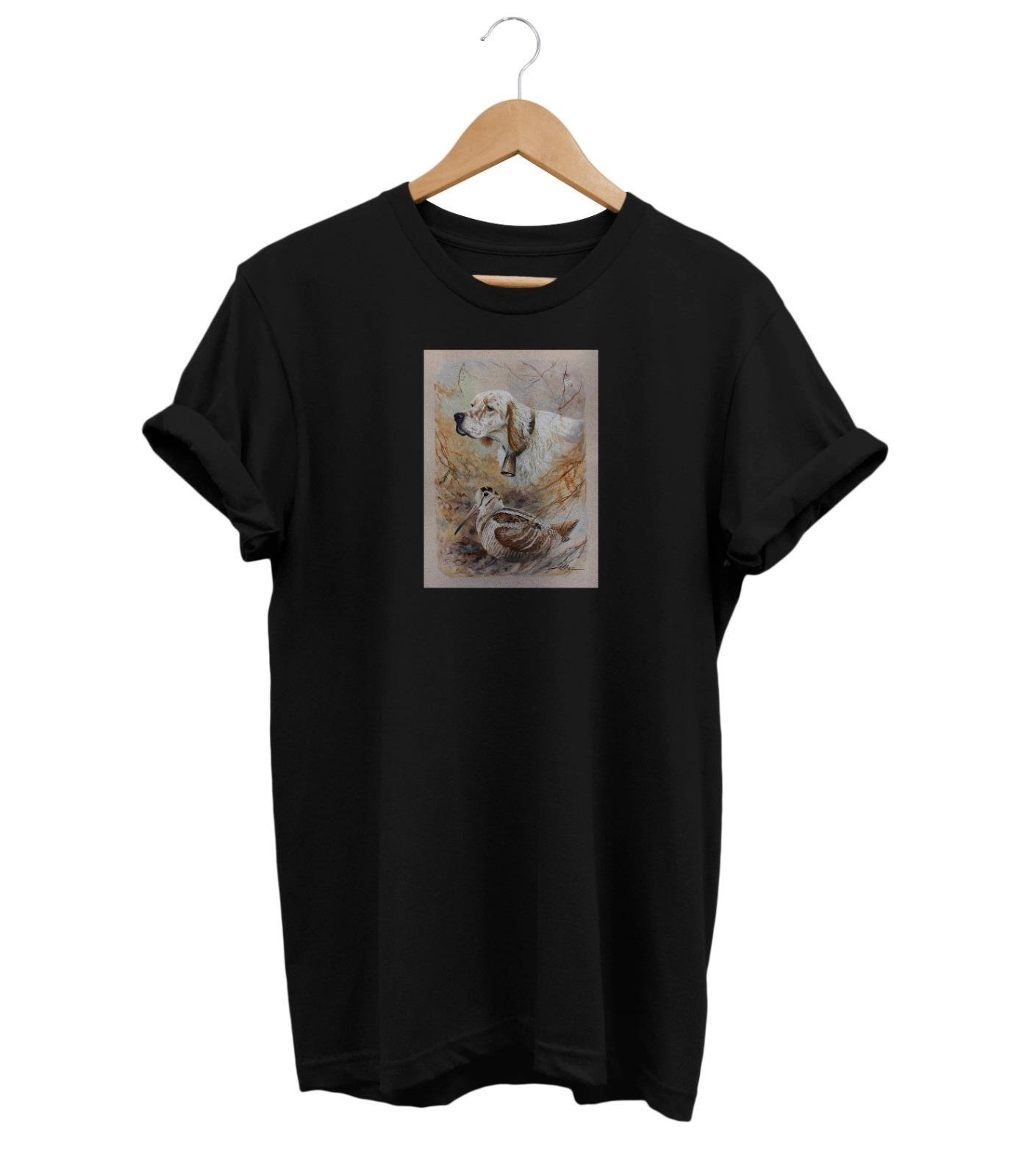 Widi Setter and Quail Baskılı T-Shirt Siyah