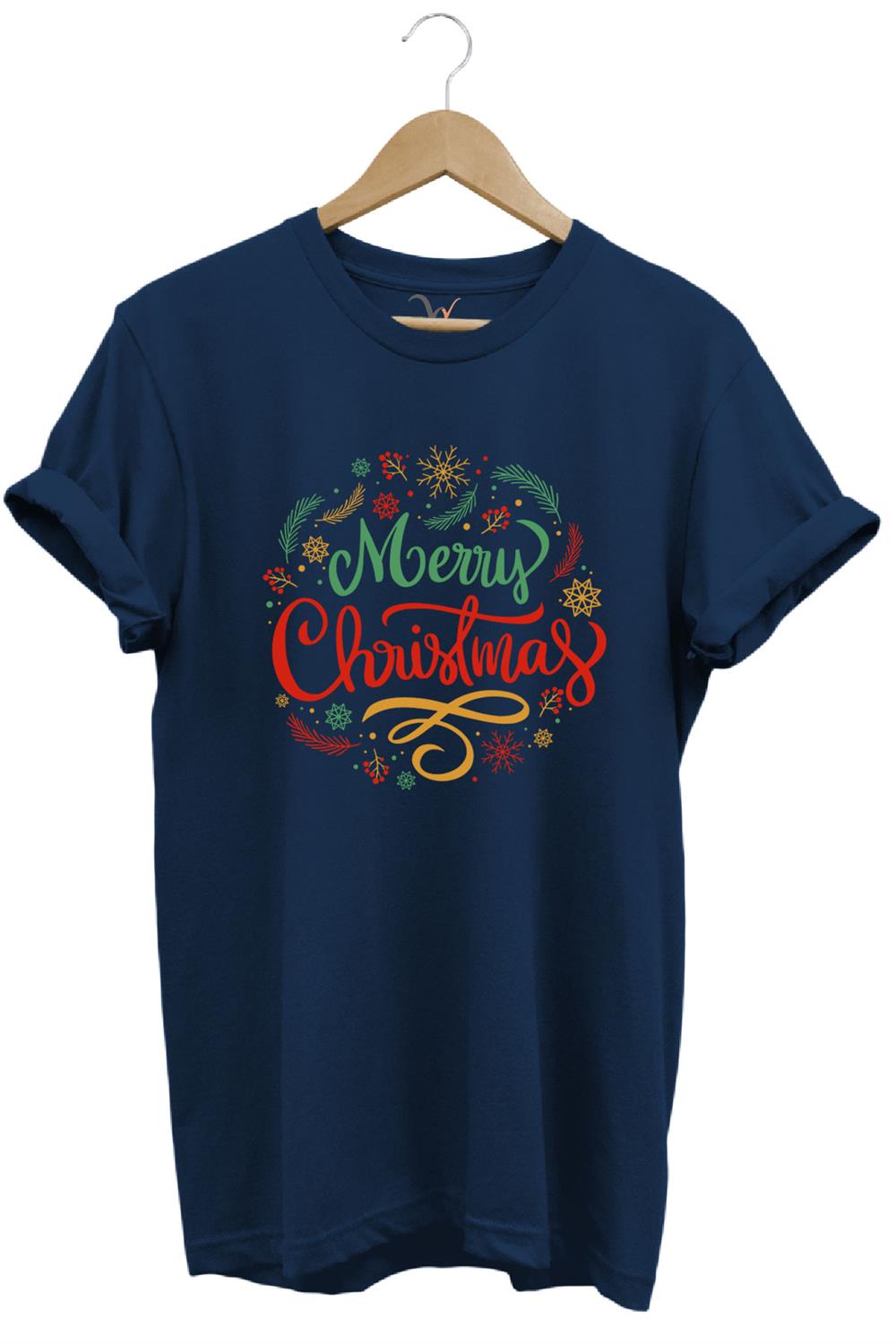 Yılbaşı Christmas Baskılı Noel Yeni Yıl %100 Pamuk Regular Fit Bisiklet Yaka T-Shirt - Lacivert