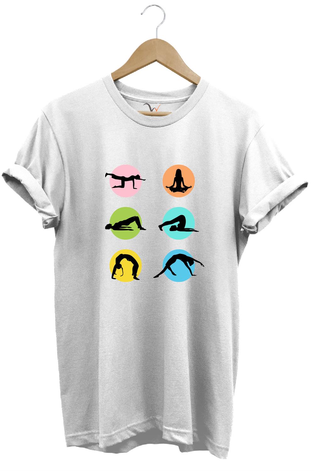 Yoga Meditasyon Hareketleri Baskılı %100 Pamuk Regular Fit Bisiklet Yaka T-Shirt - Beyaz