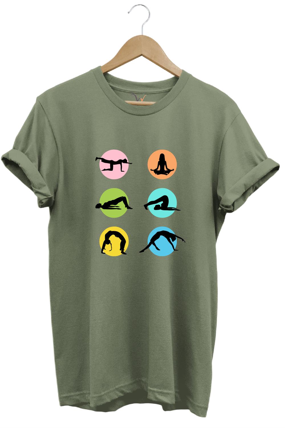 Yoga Meditasyon Hareketleri Baskılı %100 Pamuk Regular Fit Bisiklet Yaka T-Shirt - Haki