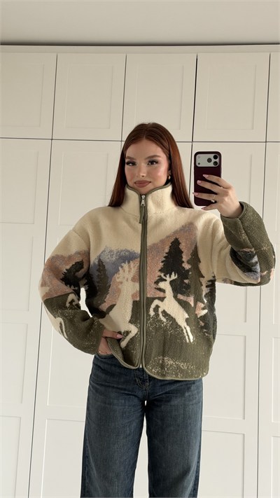Plush Oversize Zip-Up Jacket Aspen Green