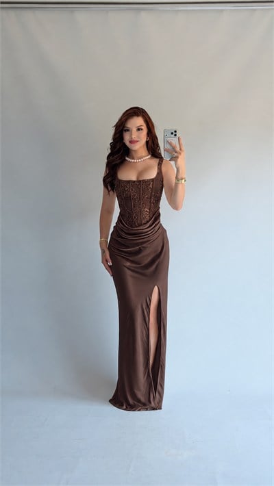 Mirel Corset Detail Dress Brown