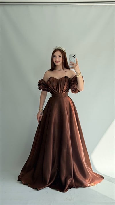 Anastasia Saten Abiye Kahverengi 