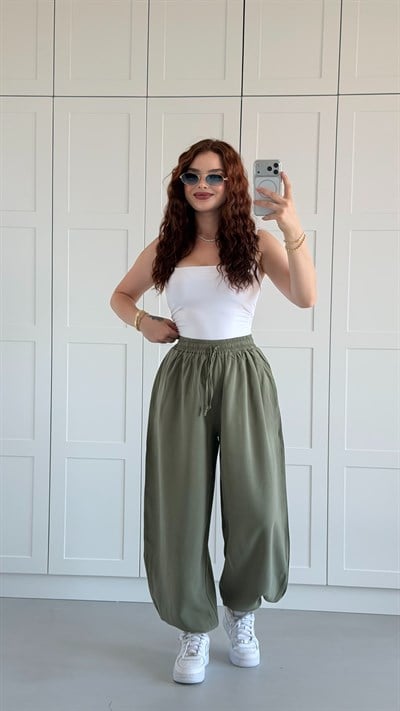 Tensel Lastik Paça Pantolon Haki Yeşil