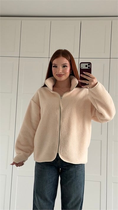 Plush Oversize Zip-Up Jacket Ecru
