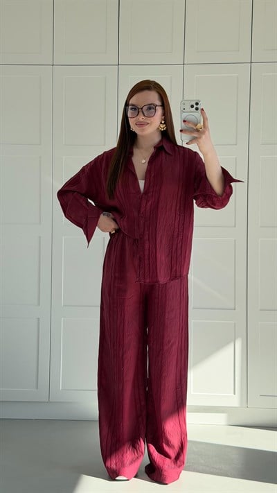 Müslin Keten Gömlek Takım Bordo