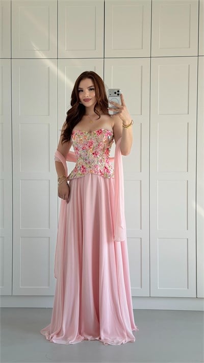 Majeste Özel Şifon Abiye Pembe 2 