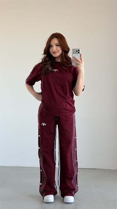Abibas Çıtçıtlı Eşofman Takım Bordo