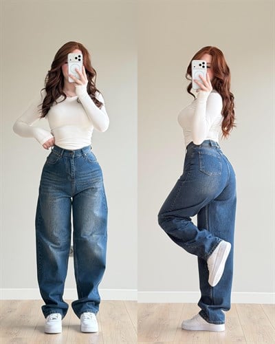 Baggy Viral Bel Tokalı Jean Lacivert K