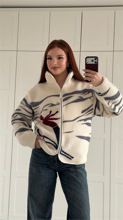 Plush Oversize Zip-Up Jacket Indigo