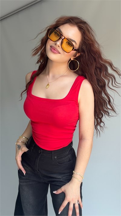 Vİivi Cotton Square Neck Tank Top Red
