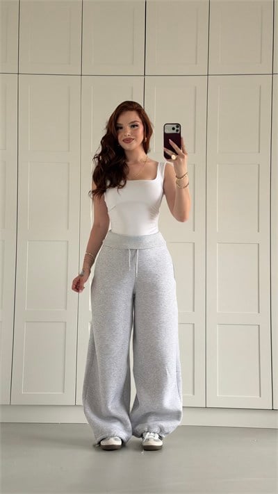 Beliska Fold-Over Waist Joggers Grey