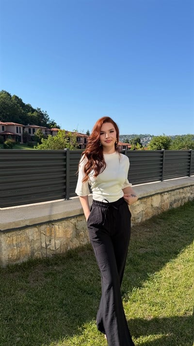 Yüksek Bel Keten Pantolon Siyah