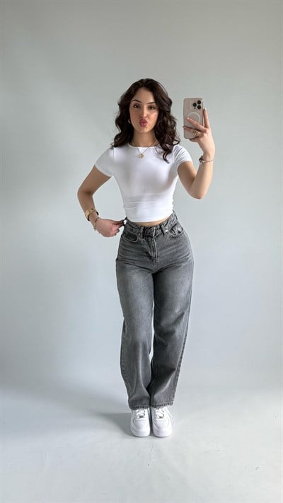 Jenner Wide Leg Jean Taşlanmış Gri K