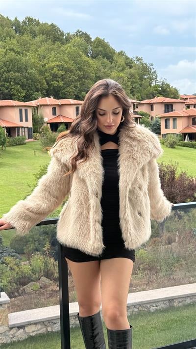 Şal Yaka Oversize Kürk Bej