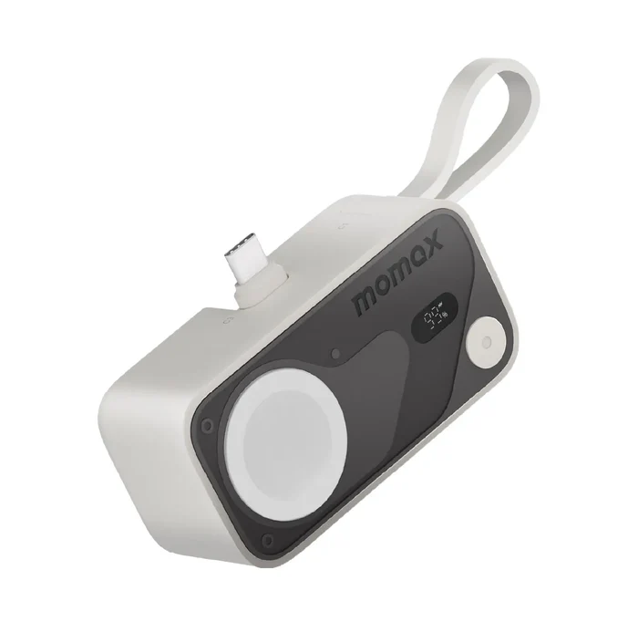 Momax Power X Pro Mini⁺ 5000mAh Entegre Katlanabilir USB-C Fiş ve Dahili USB-C Kablolu Pil Paketi, Apple Watch Hızlı Şarj Cihazı ile birlikte!