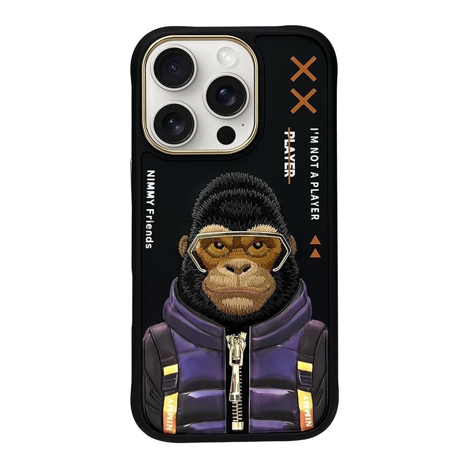 Nimmy iPhone 16 Pro Max 3D Nakış İşlemeli Gorilla Desenli Silikon Kılıf 2.0