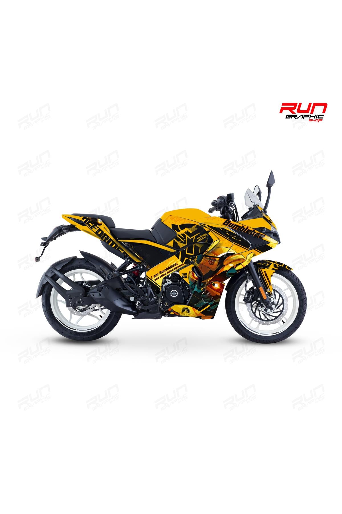 Bajaj Pulsar RS 200 Bumblebee Tam Kaplama Grafik Kiti, Motosiklet Sticker Seti Çıkartması