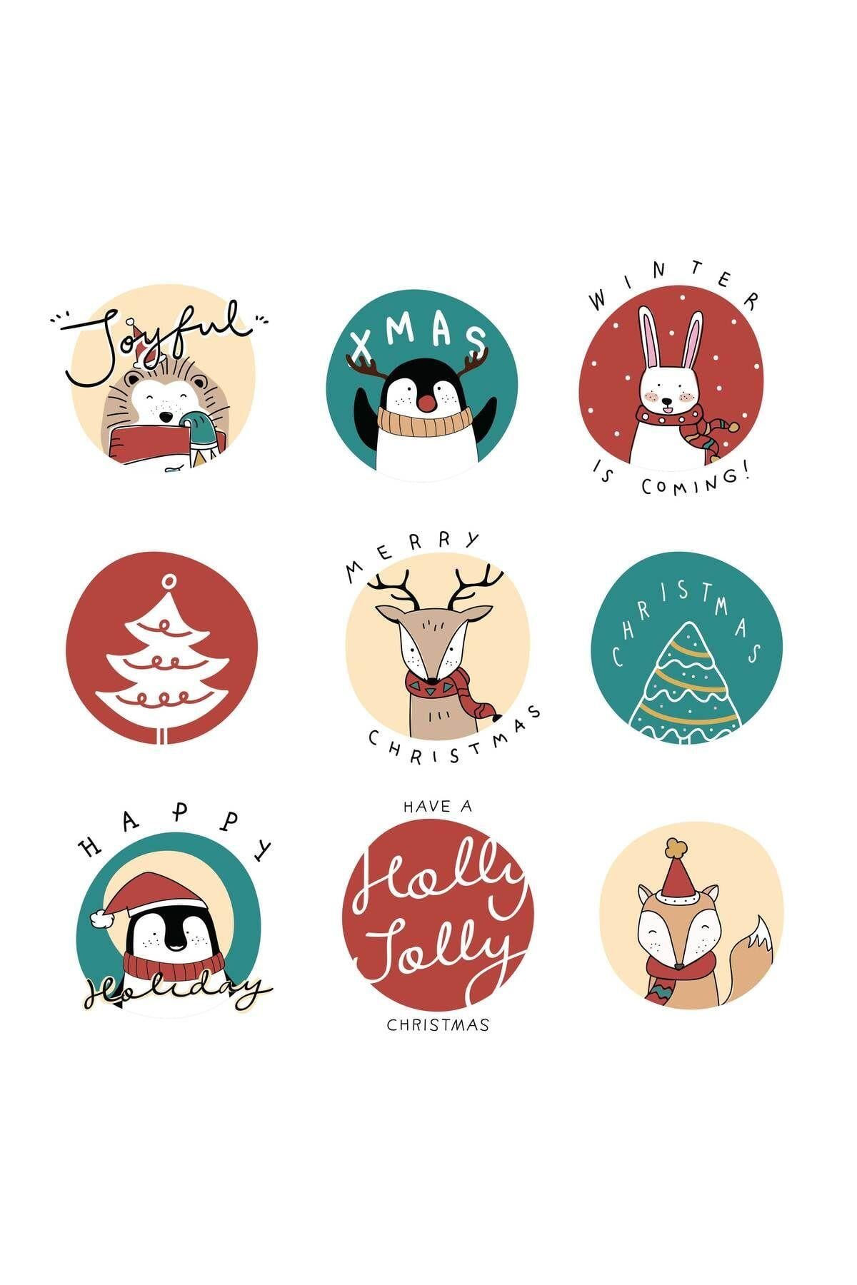Christmas-Themed Stickers, Gift Package Stickers, Christmas Sticker Labels – 9 Pieces, 8cm