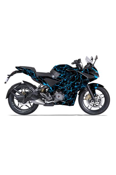 Bajaj Pulsar RS 200 Mavi Şimşek Desenli Tam Kaplama Grafik Kiti, Motosiklet Sticker Seti Çıkartması