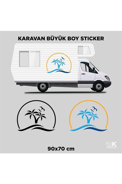 CARAVAN PALM TREE SUN STICKER