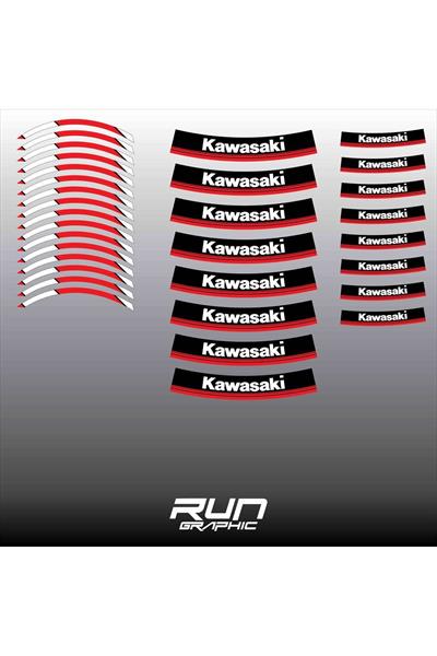 Kawasaki Motorcycle Red Rim Stripe Inner Rim Lettering 17 Inch Compatible