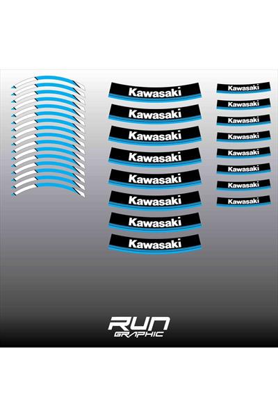 Kawasaki Compatible Motorcycle Blue Rim Stripe Inner Rim Lettering 17 Inch