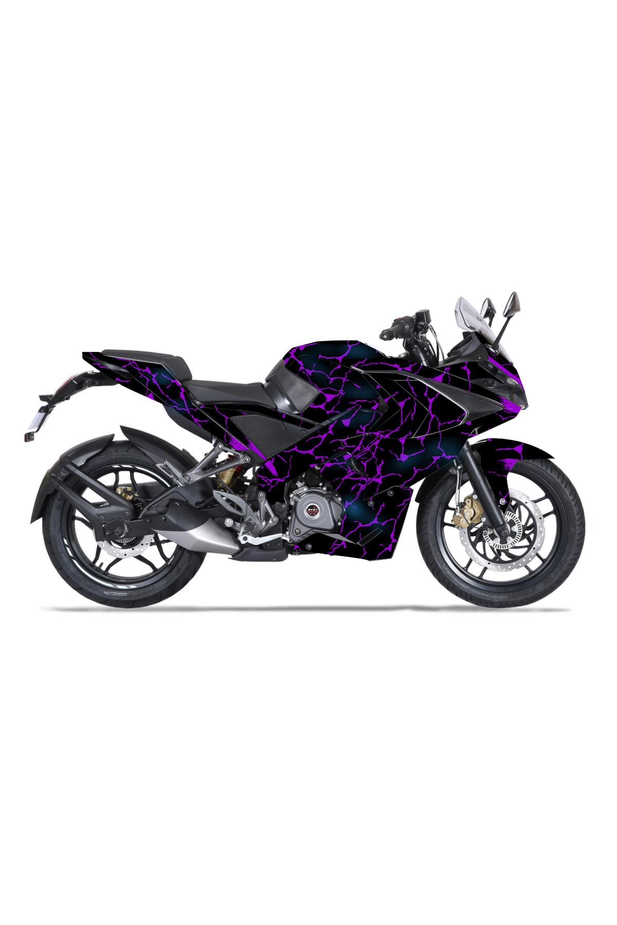 Bajaj Pulsar RS 200 Mavi Şimşek Desenli Tam Kaplama Grafik Kiti, Motosiklet Sticker Seti Çıkartması