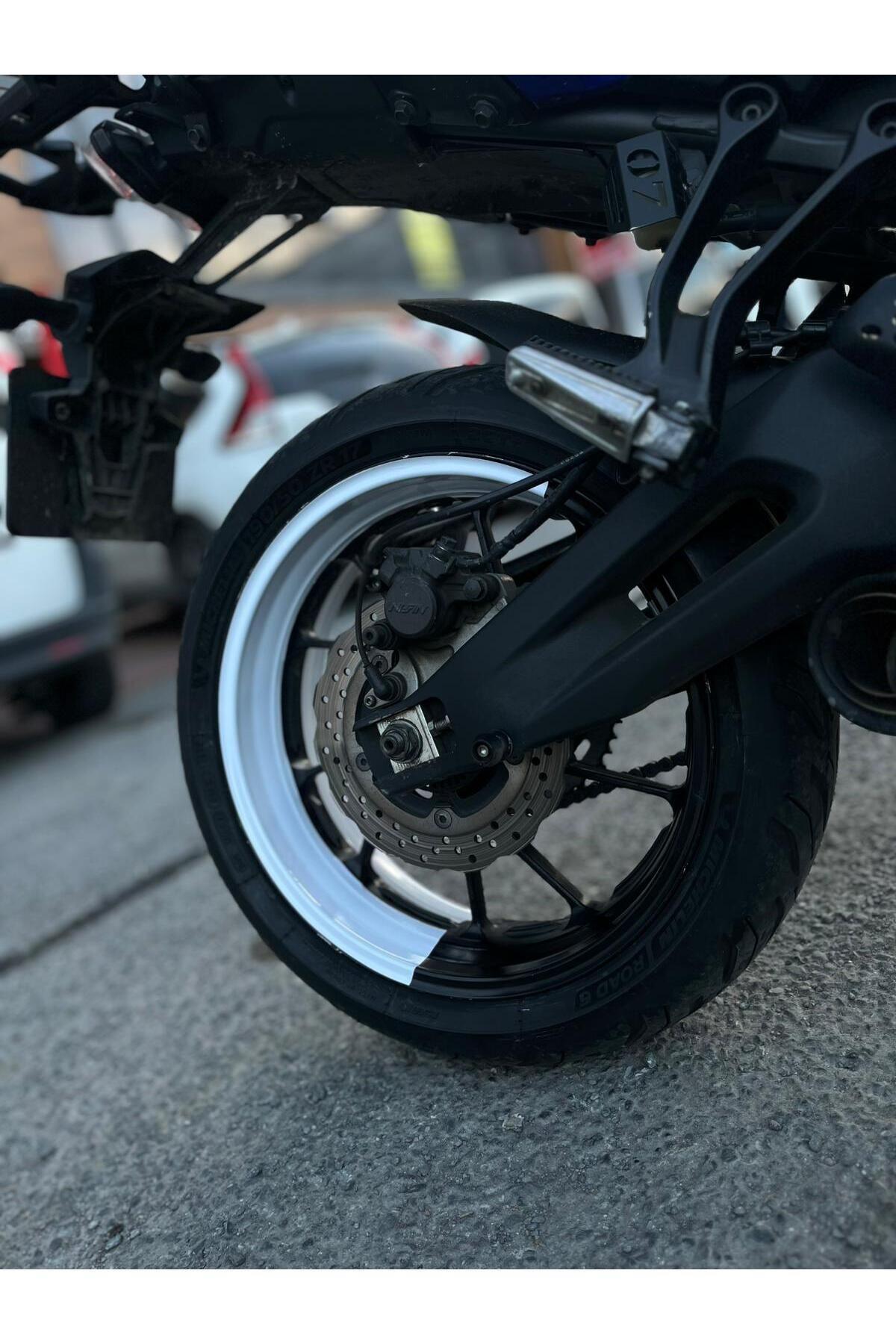 Mt07-600rr-r1 Ön 120 Arka 180 Ebat Uyumlu Beyaz Yarım Jant Şeridi Sticker