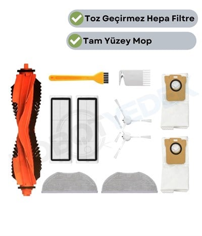 Xiaomi H40 Uyumlu Yedek Fırça Hepa Filtre Mop Toz Torba Seti-11 Parça