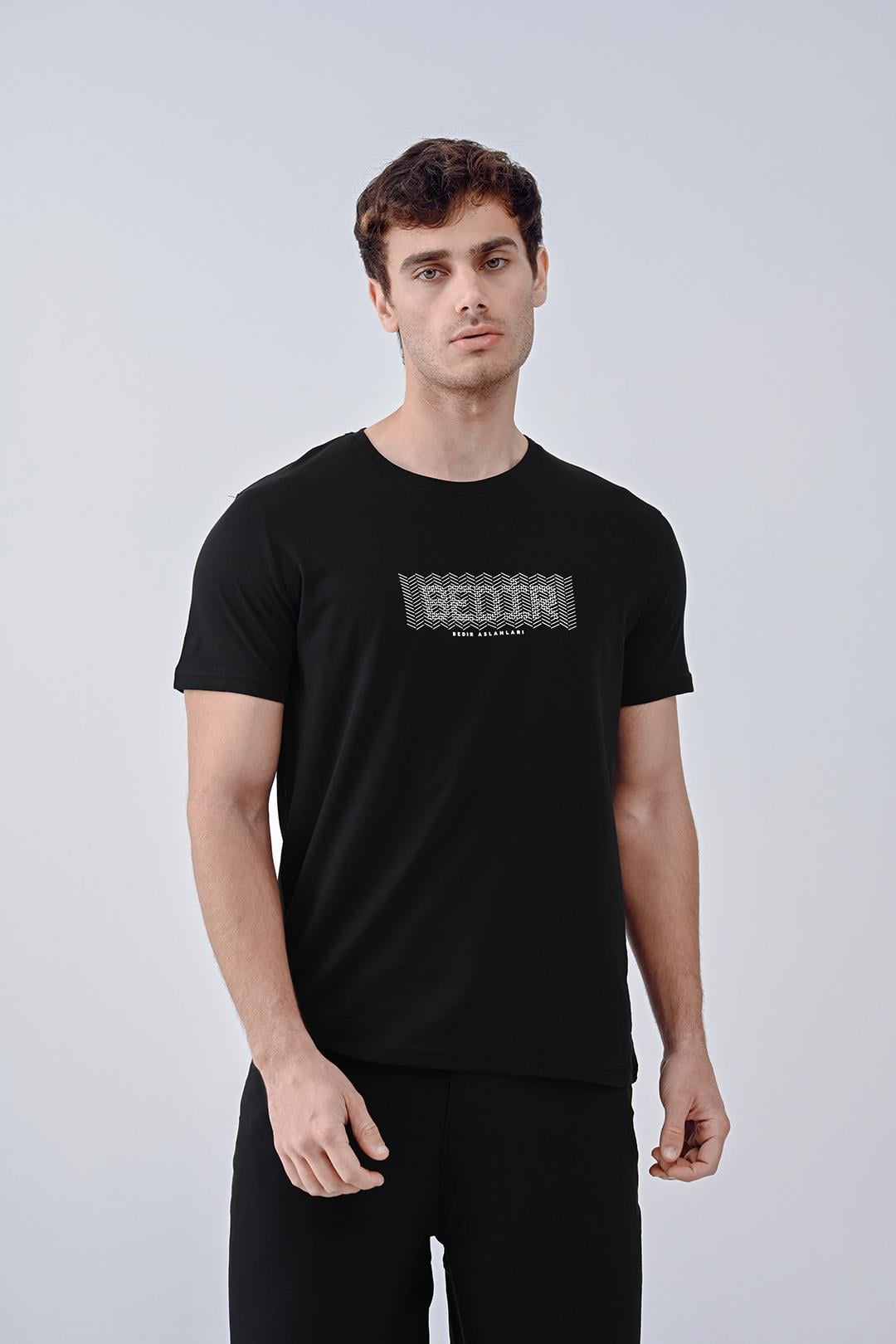 Bedir Aslanları Tasarım Pamuk Bisiklet Yaka Siyah T-shirt 23'