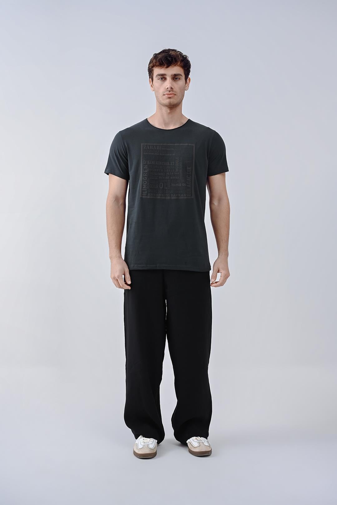 Hadis Tasarım Pamuk Antrasit T-shirt