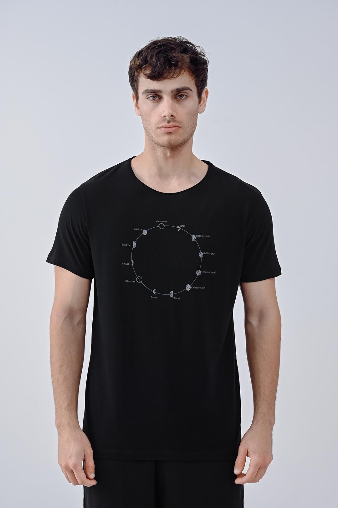 Hicri Takvim Tasarım Pamuk Siyah T-shirt