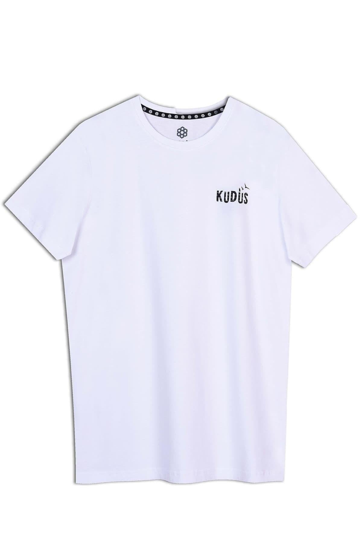 Kudüs Tasarım Pamuk Bisiklet Yaka Beyaz T-shirt 22’