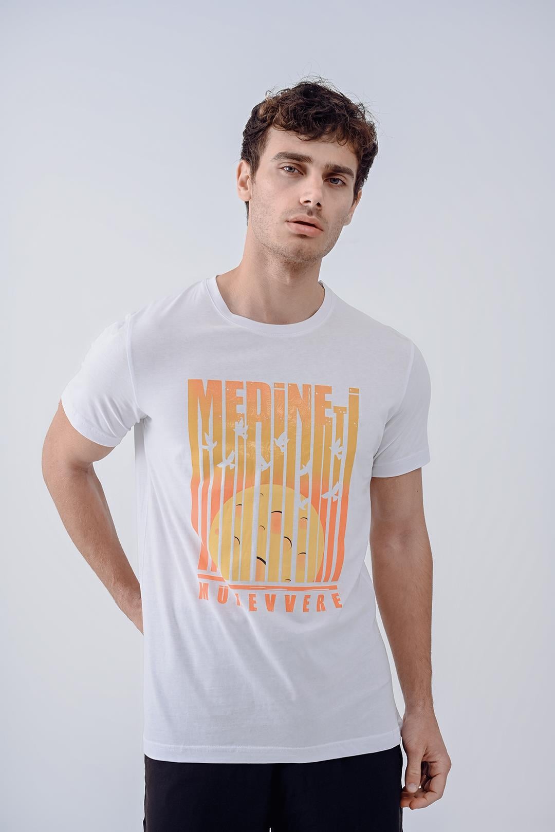 Medine Tasarım Bisiklet Yaka Beyaz Pamuk T-shirt 22'