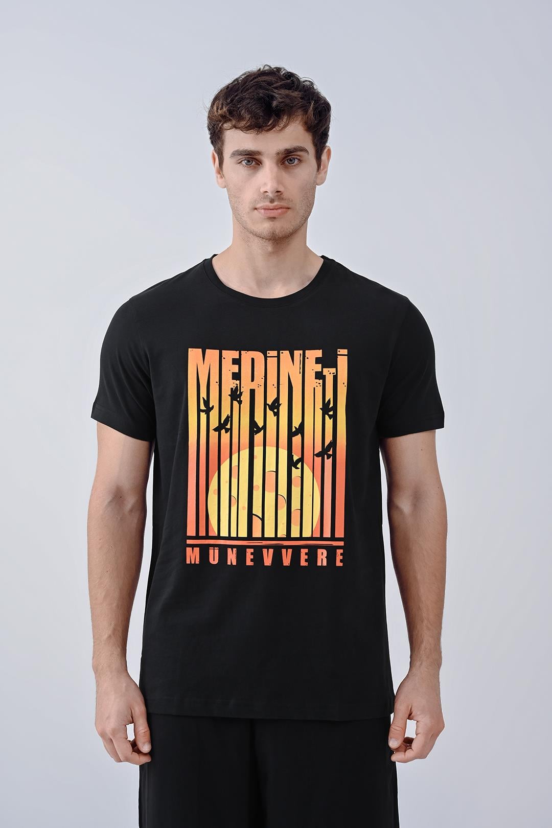 Medine Tasarım Bisiklet Yaka Siyah Pamuk T-shirt 22'