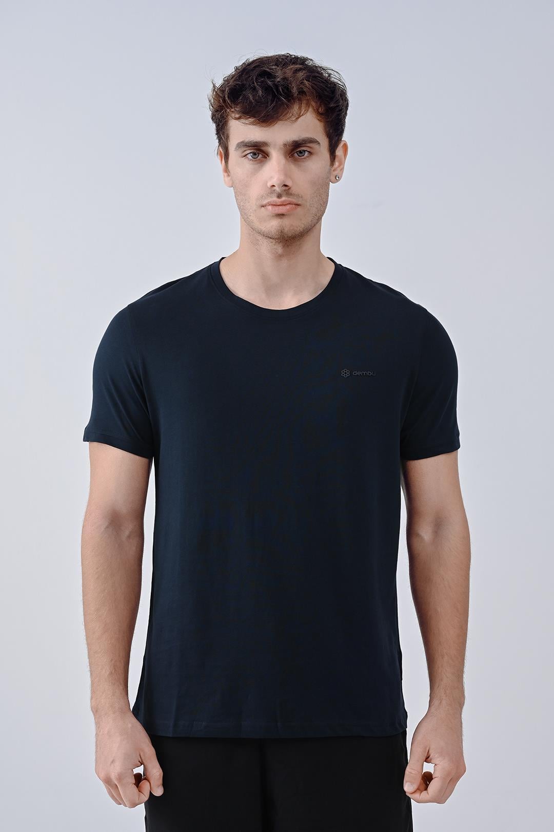 Punto Baskılı Pamuk Bisiklet Yaka Lacivert T-shirt 23'