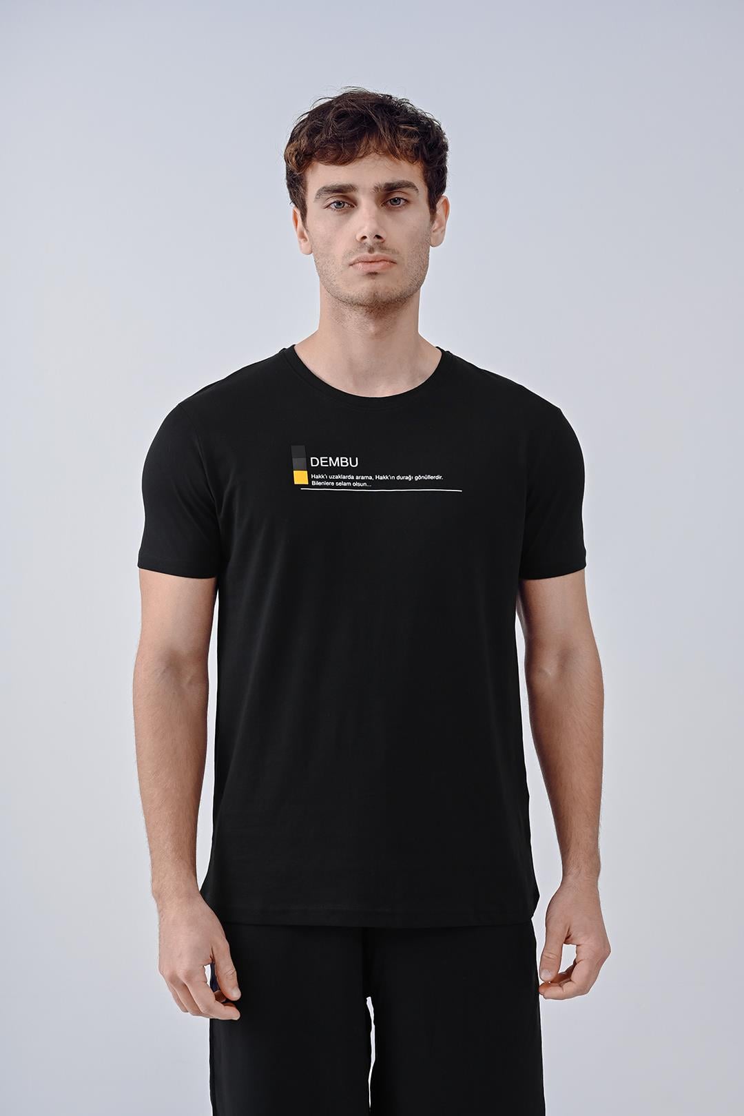Tasarım Pamuk Bisiklet Yaka Siyah T-shirt 23'