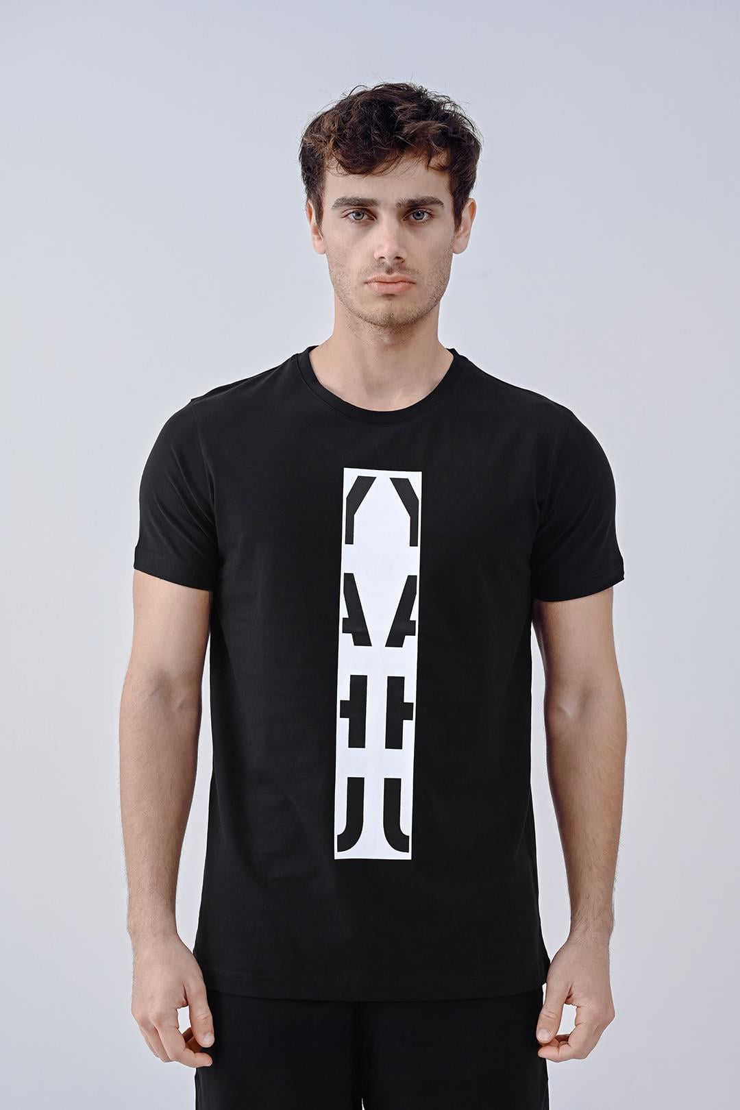 Yahu Tasarım Bisiklet Yaka Siyah Pamuk T-shirt 22