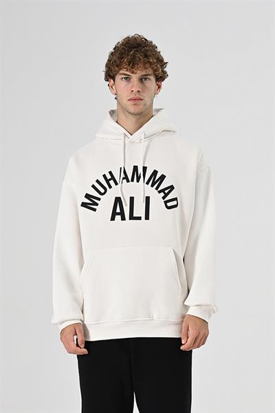 Muhammed Ali Tasarım Kapüşonlu Beyaz 3 İplik Şardonlu Sweat 24'