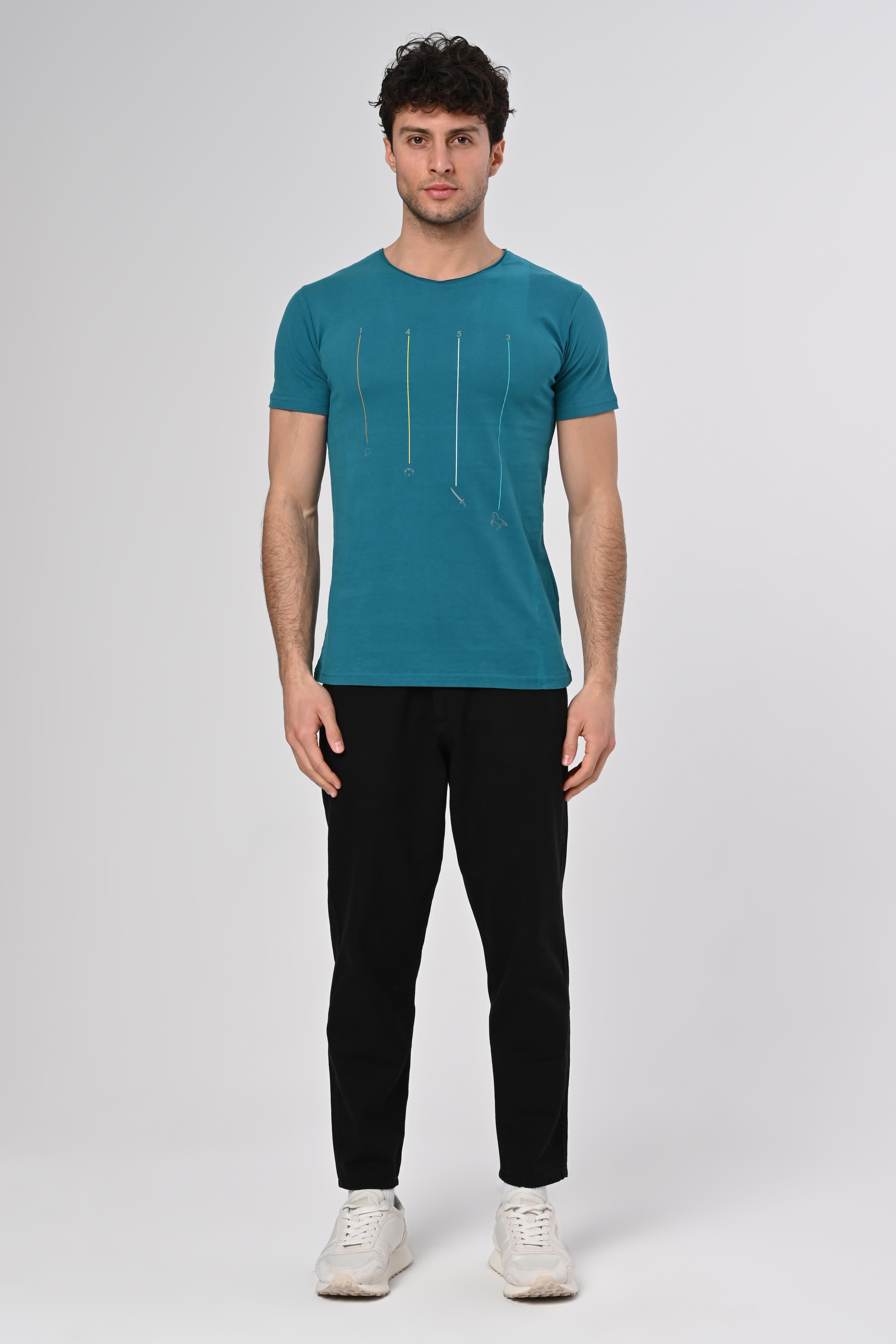 1453 Tasarım Pamuk Mavi T-shirt